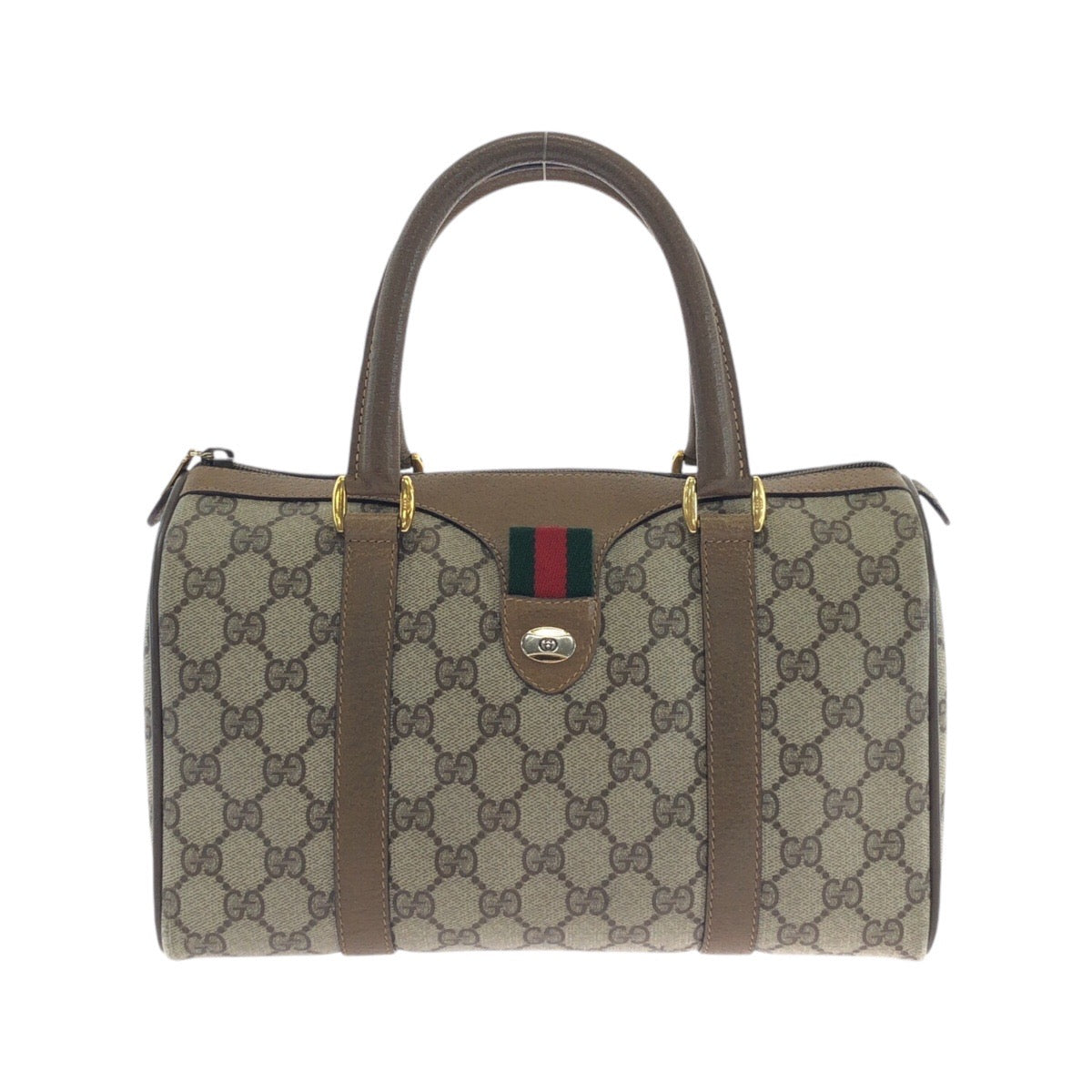 GUCCI Handbag 39.02.006 GG Supreme canvas, leather Beige Brown Gold Metal Handbag Boston Duffel bag Sherry Line Old Gucci Women Used Authentic