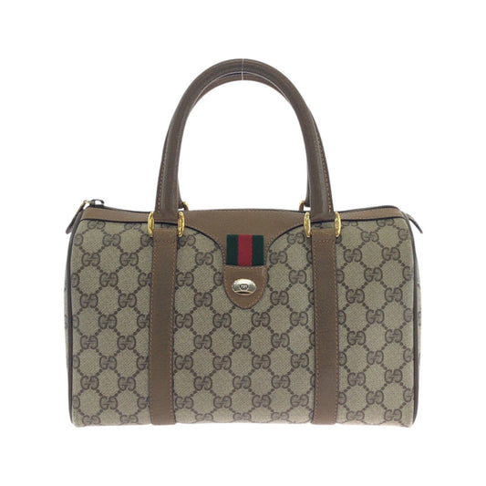 GUCCI Handbag 39.02.006 GG Supreme canvas, leather Beige Brown Gold Metal Handbag Boston Duffel bag Sherry Line Old Gucci Women Used Authentic