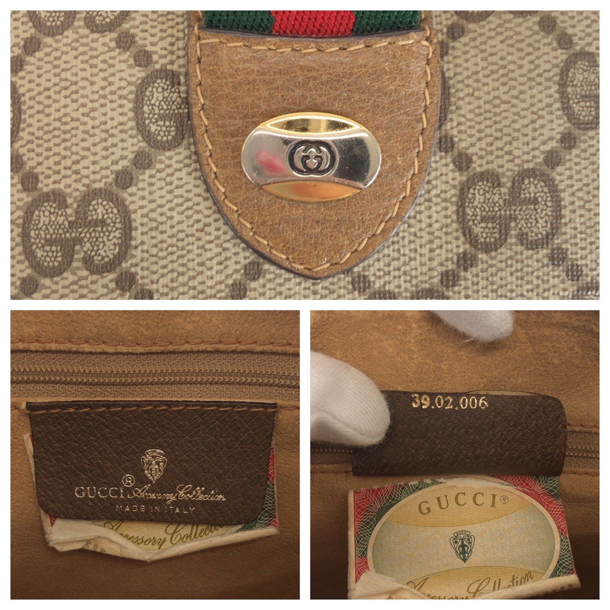 GUCCI Handbag 39.02.006 GG Supreme canvas, leather Beige Brown Gold Metal Handbag Boston Duffel bag Sherry Line Old Gucci Women Used Authentic