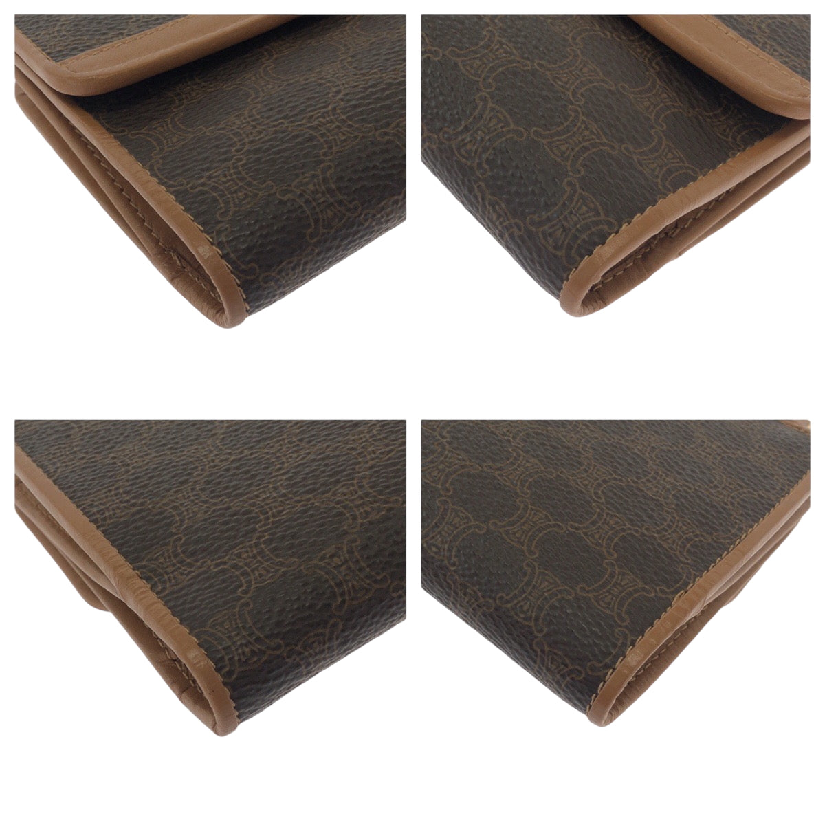CELINE Tri-fold wallet PVC Brown Gold Metal Purse Folding Wallet Compact Wallet Macadam Pattern Women Used Authentic
