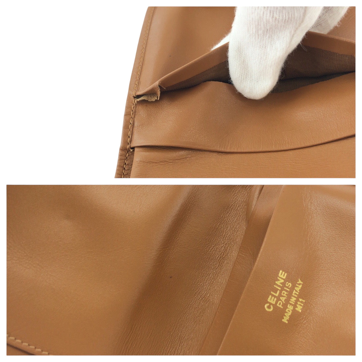 CELINE Tri-fold wallet PVC Brown Gold Metal Purse Folding Wallet Compact Wallet Macadam Pattern Women Used Authentic
