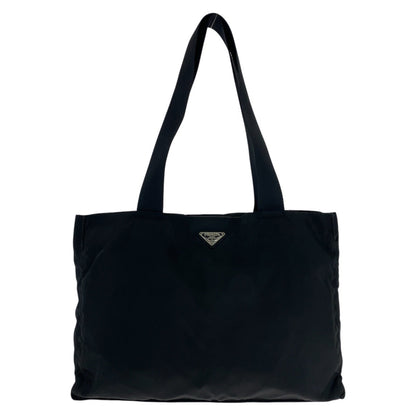 PRADA Tote Bag Nylon Black SilverMetal Tote Bag Shoulder Bag Unisex Test Triangle With logo Women Used Authentic