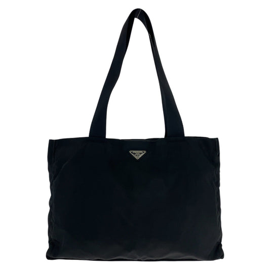 PRADA Tote Bag Nylon Black SilverMetal Tote Bag Shoulder Bag Unisex Test Triangle With logo Women Used Authentic