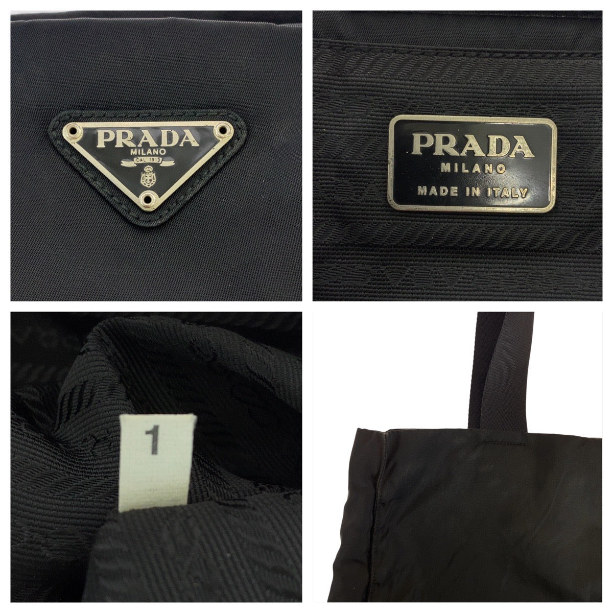 PRADA Tote Bag Nylon Black SilverMetal Tote Bag Shoulder Bag Unisex Test Triangle With logo Women Used Authentic