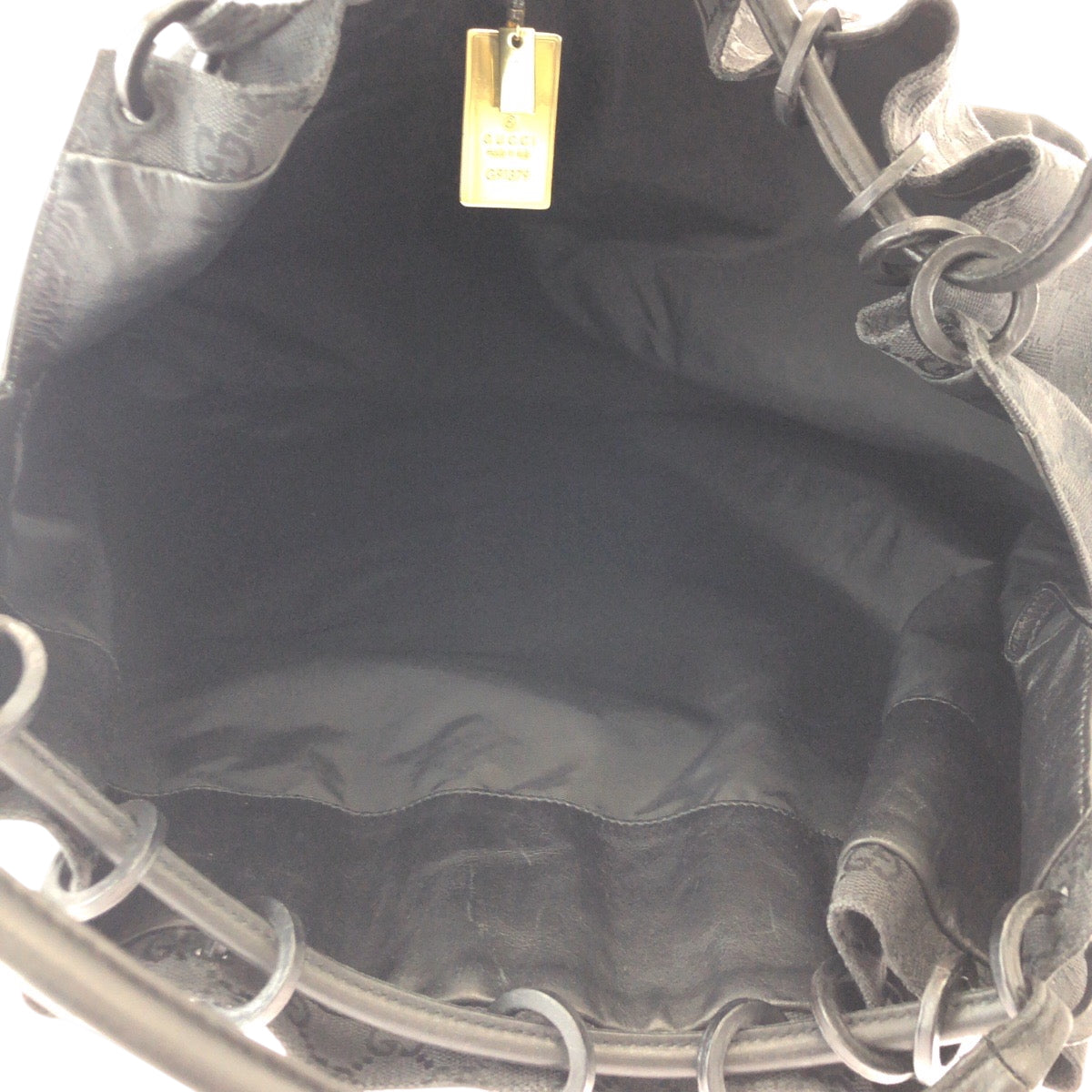GUCCI Shoulder Bag 91379 GG canvas Black Black Metal Drawstring Shoulder Bag Women Used Authentic