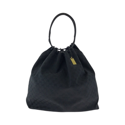 GUCCI Shoulder Bag 91379 GG canvas Black Black Metal Drawstring Shoulder Bag Women Used Authentic