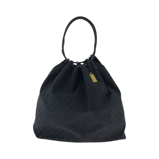 GUCCI Shoulder Bag 91379 GG canvas Black Black Metal Drawstring Shoulder Bag Women Used Authentic