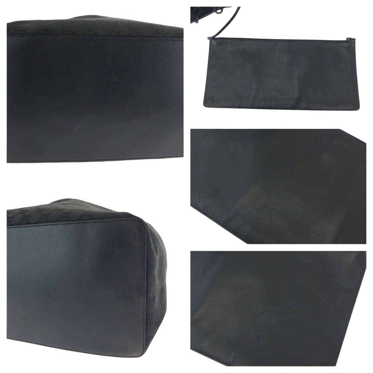 GUCCI Shoulder Bag 91379 GG canvas Black Black Metal Drawstring Shoulder Bag Women Used Authentic