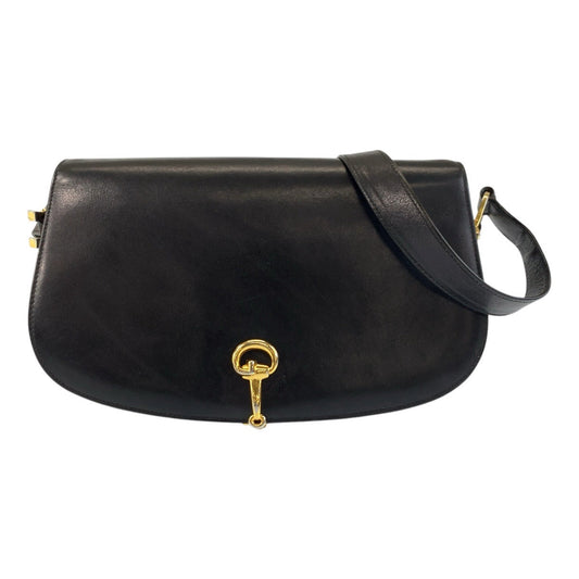 GUCCI Shoulder Bag leather Black GoldMetal Shoulder Bag pochette Horsebit Women Used Authentic
