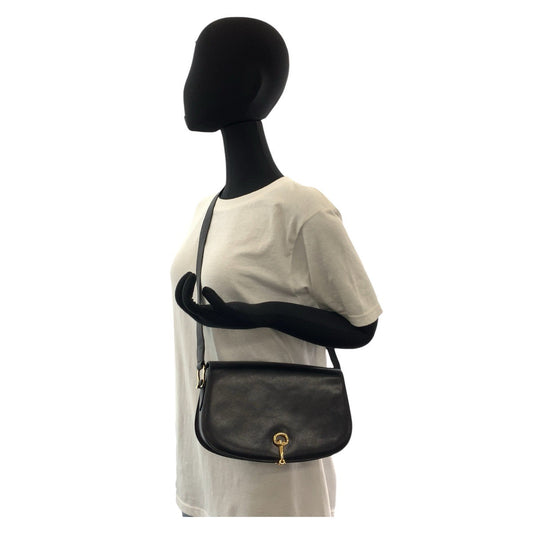 GUCCI Shoulder Bag leather Black GoldMetal Shoulder Bag pochette Horsebit Women Used Authentic