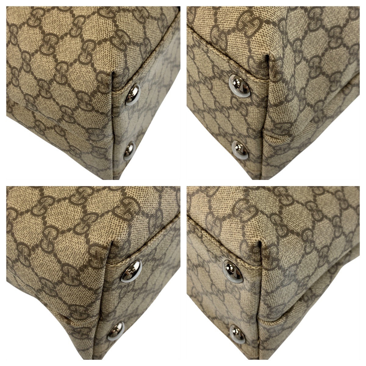 GUCCI Tote Bag 114288 GG Supreme canvas, leather Beige brown Tote Bag Shoulder Bag Women Used Authentic