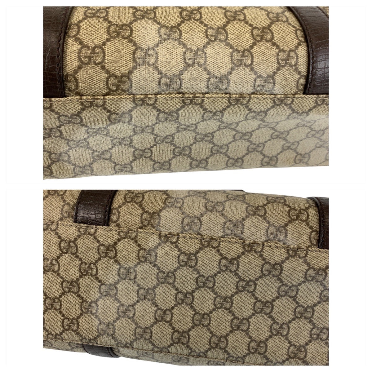 GUCCI Tote Bag 114288 GG Supreme canvas, leather Beige brown Tote Bag Shoulder Bag Women Used Authentic