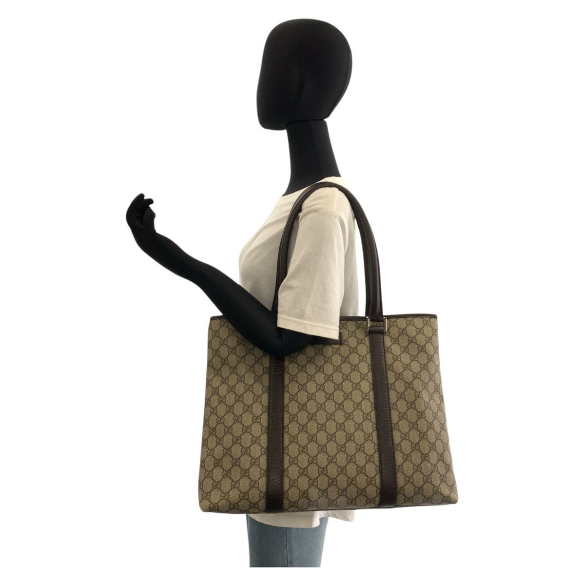 GUCCI Tote Bag 114288 GG Supreme canvas, leather Beige brown Tote Bag Shoulder Bag Women Used Authentic