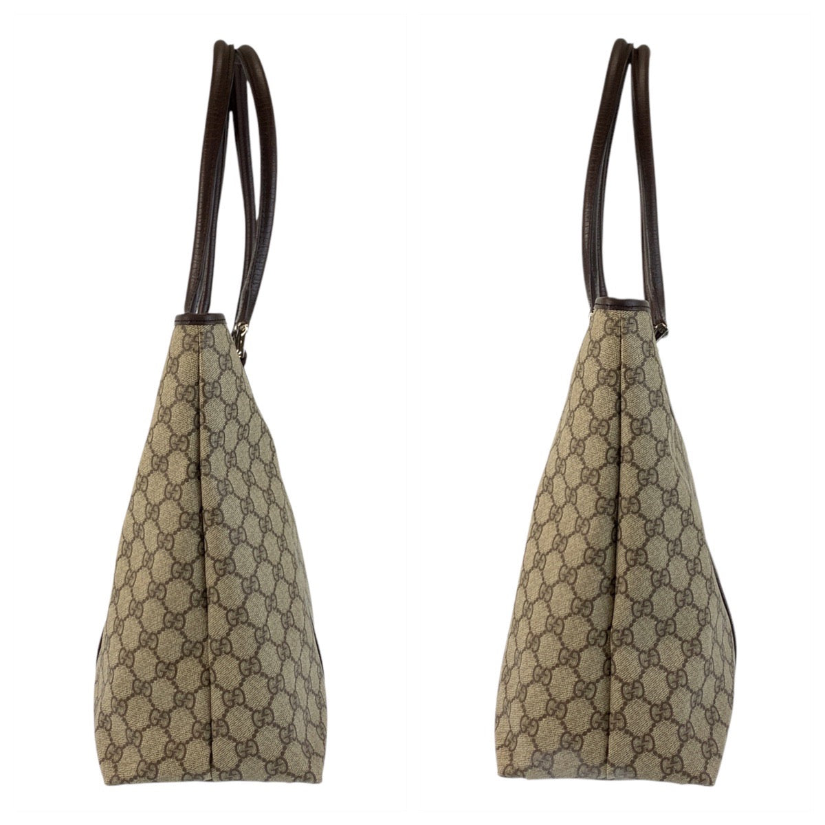 GUCCI Tote Bag 114288 GG Supreme canvas, leather Beige brown Tote Bag Shoulder Bag Women Used Authentic