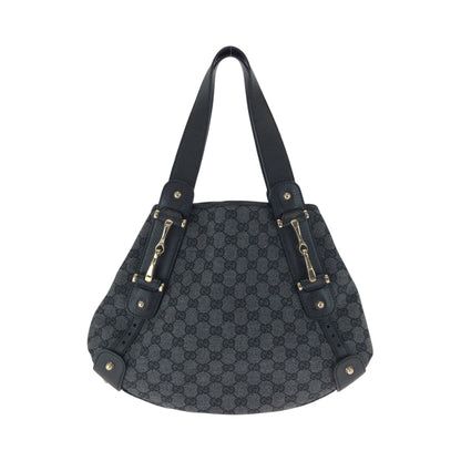 GUCCI Tote Bag 292927 GG canvas Black, Gray, Gold Metal Tote Bag Handbag Shoulder Bag Horsebit Women Used Authentic