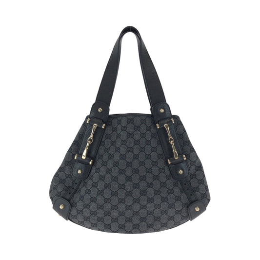GUCCI Tote Bag 292927 GG canvas Black, Gray, Gold Metal Tote Bag Handbag Shoulder Bag Horsebit Women Used Authentic