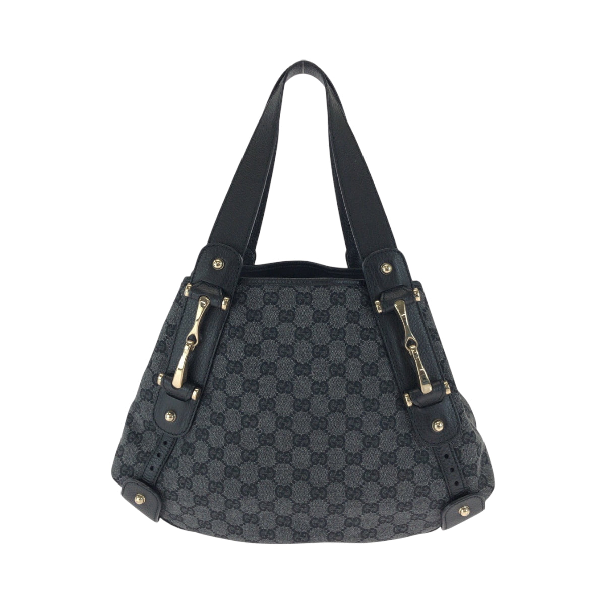 GUCCI Tote Bag 292927 GG canvas Black, Gray, Gold Metal Tote Bag Handbag Shoulder Bag Horsebit Women Used Authentic