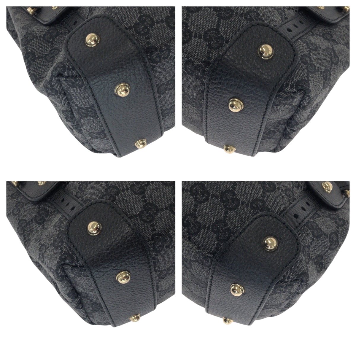 GUCCI Tote Bag 292927 GG canvas Black, Gray, Gold Metal Tote Bag Handbag Shoulder Bag Horsebit Women Used Authentic