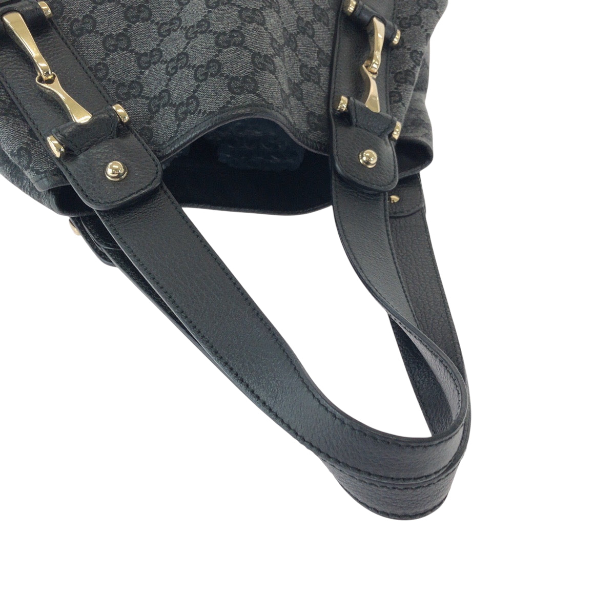 GUCCI Tote Bag 292927 GG canvas Black, Gray, Gold Metal Tote Bag Handbag Shoulder Bag Horsebit Women Used Authentic