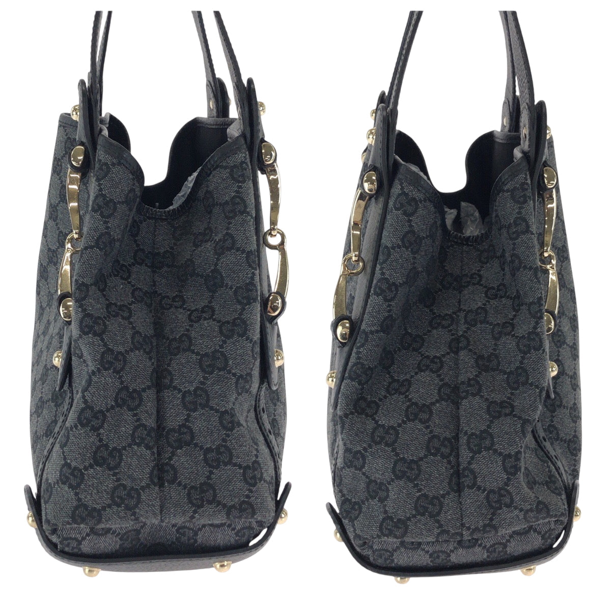 GUCCI Tote Bag 292927 GG canvas Black, Gray, Gold Metal Tote Bag Handbag Shoulder Bag Horsebit Women Used Authentic