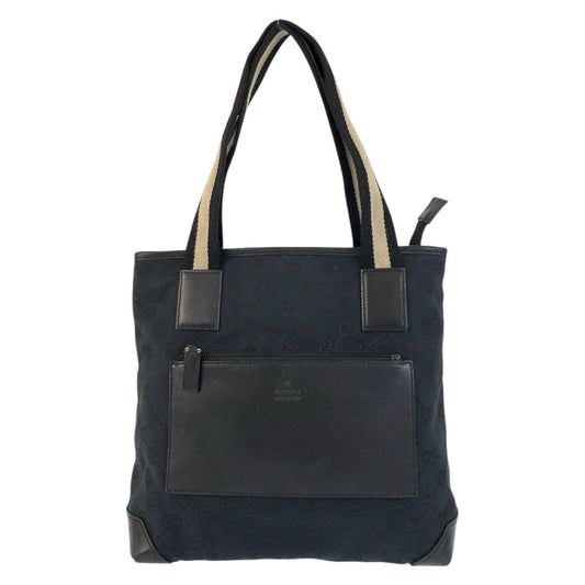 GUCCI Tote Bag 019 0402 GG canvas, leather Black black Tote Bag Shoulder Bag Sherry line Women Used Authentic