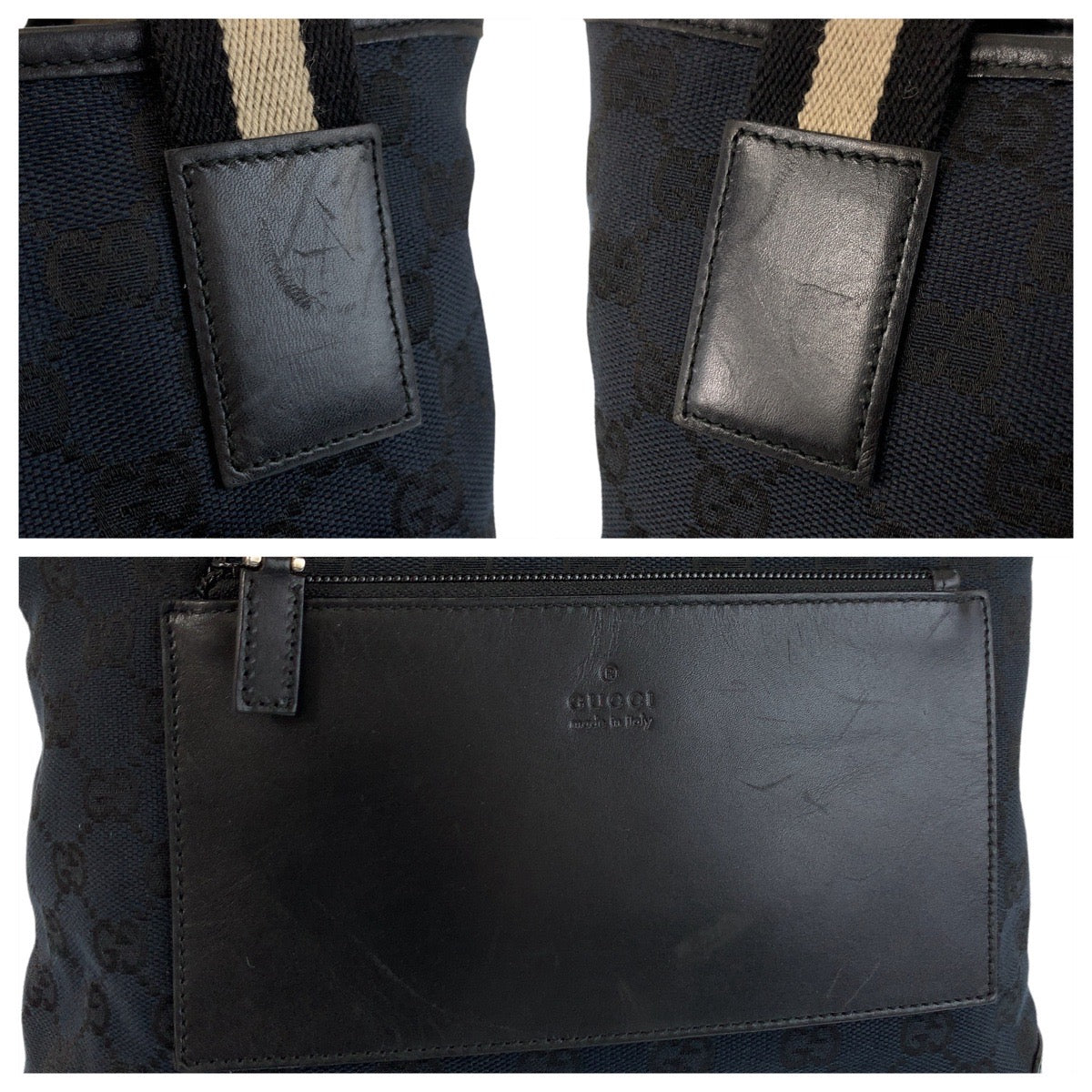 GUCCI Tote Bag 019 0402 GG canvas, leather Black black Tote Bag Shoulder Bag Sherry line Women Used Authentic