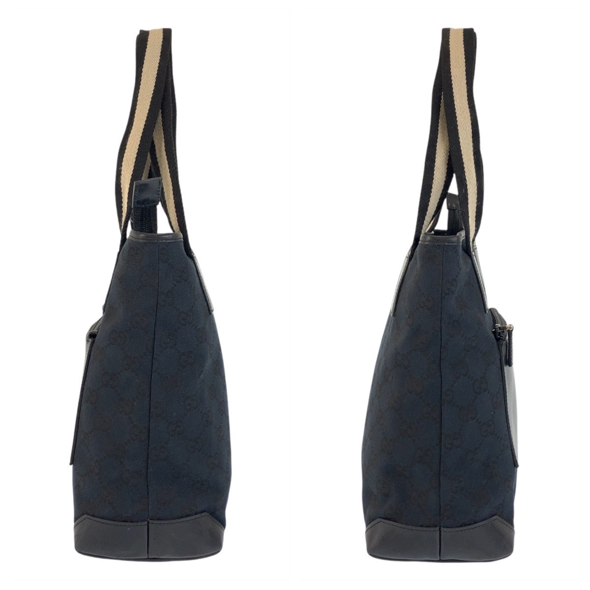 GUCCI Tote Bag 019 0402 GG canvas, leather Black black Tote Bag Shoulder Bag Sherry line Women Used Authentic