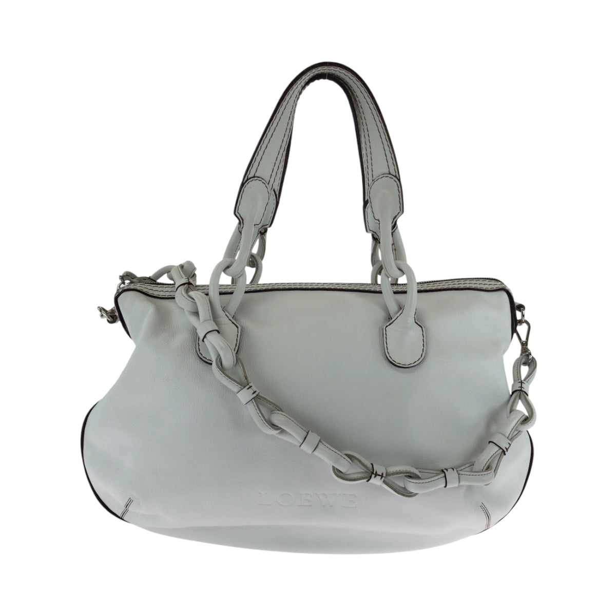 LOEWE Shoulder Bag leather White SilverMetal Shoulder Bag Tote Bag Handbag 2way fiesta Women Used Authentic