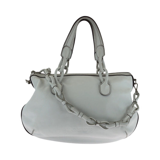 LOEWE Shoulder Bag leather White SilverMetal Shoulder Bag Tote Bag Handbag 2way fiesta Women Used Authentic
