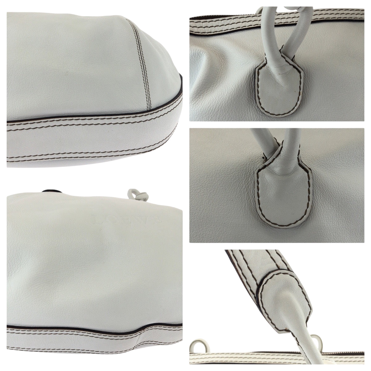 LOEWE Shoulder Bag leather White SilverMetal Shoulder Bag Tote Bag Handbag 2way fiesta Women Used Authentic