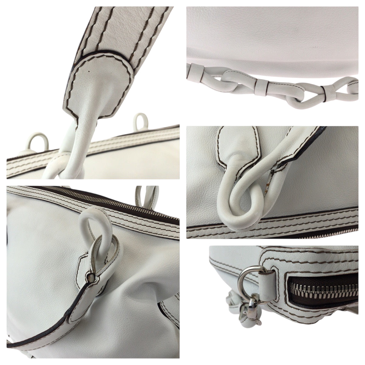 LOEWE Shoulder Bag leather White SilverMetal Shoulder Bag Tote Bag Handbag 2way fiesta Women Used Authentic