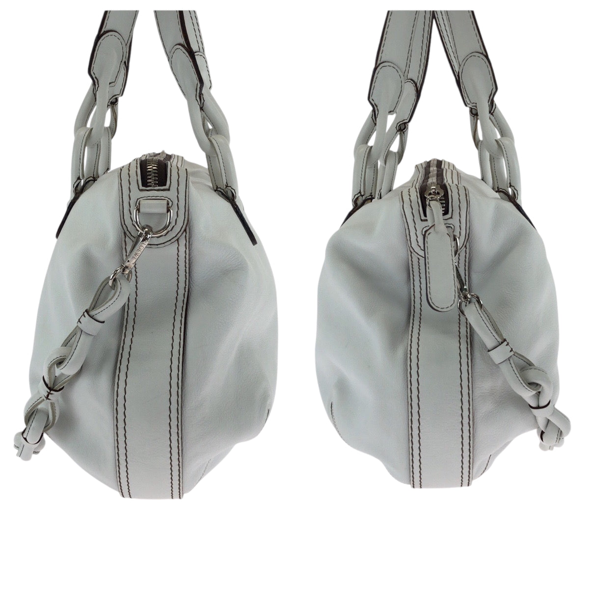 LOEWE Shoulder Bag leather White SilverMetal Shoulder Bag Tote Bag Handbag 2way fiesta Women Used Authentic