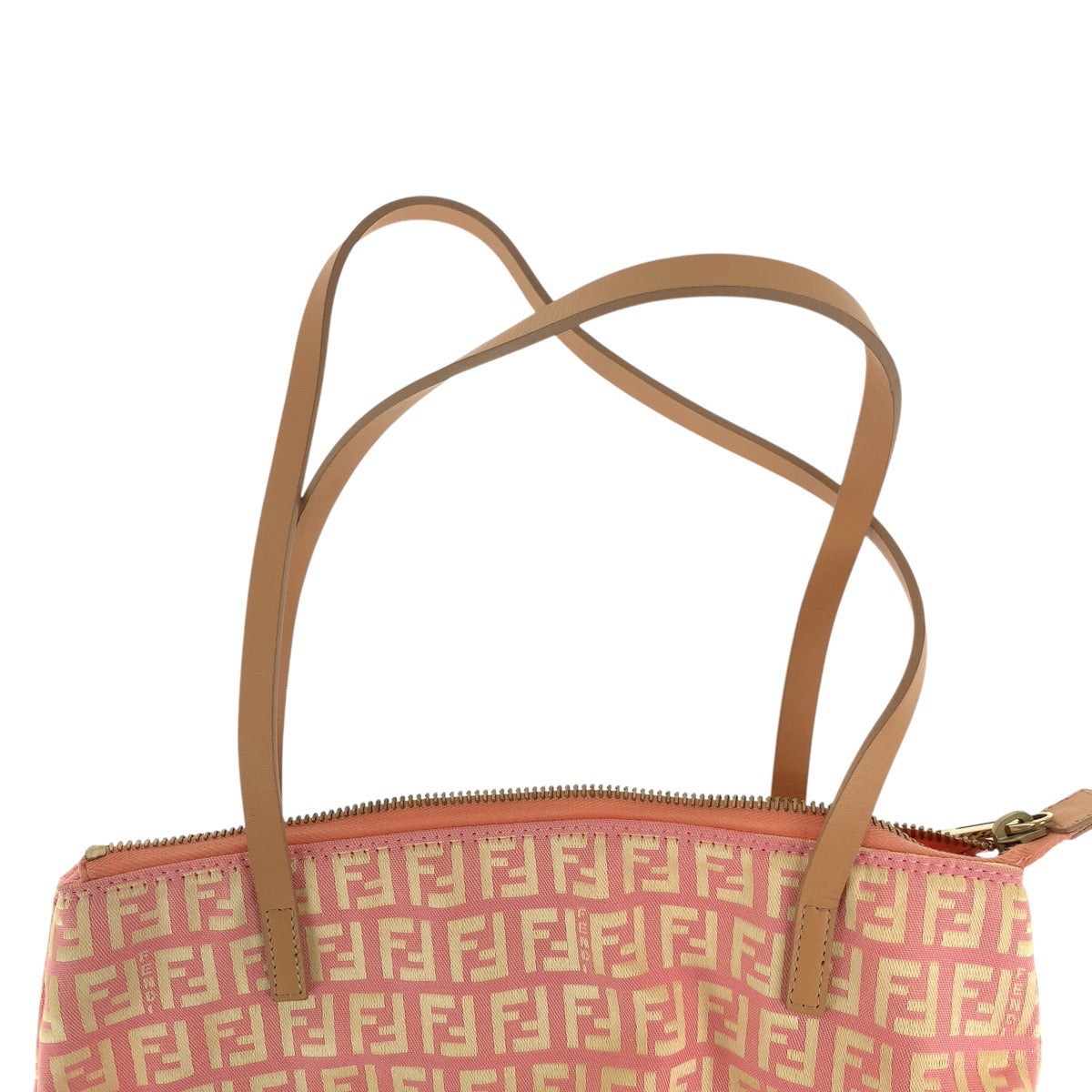 FENDI Tote Bag 2305 8BH021 028 Canvas, Leather Pink Beige Gold Metal Tote Bag Shoulder Bag Zucchino Women Used Authentic