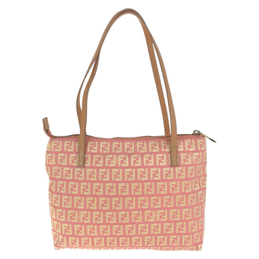 FENDI Tote Bag 2305 8BH021 028 Canvas, Leather Pink Beige Gold Metal Tote Bag Shoulder Bag Zucchino Women Used Authentic