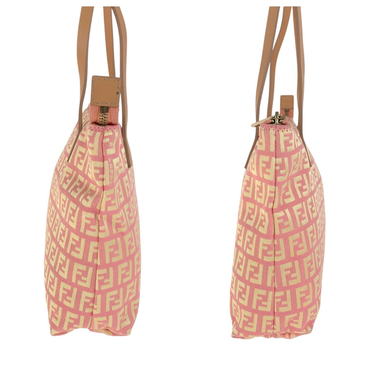 FENDI Tote Bag 2305 8BH021 028 Canvas, Leather Pink Beige Gold Metal Tote Bag Shoulder Bag Zucchino Women Used Authentic