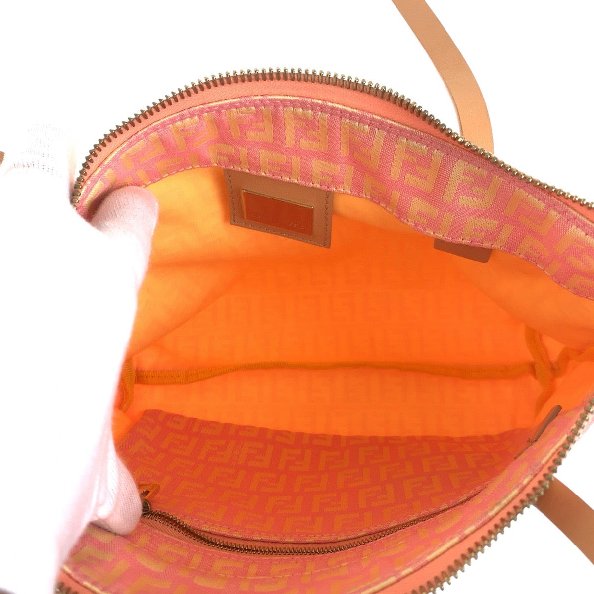 FENDI Tote Bag 2305 8BH021 028 Canvas, Leather Pink Beige Gold Metal Tote Bag Shoulder Bag Zucchino Women Used Authentic