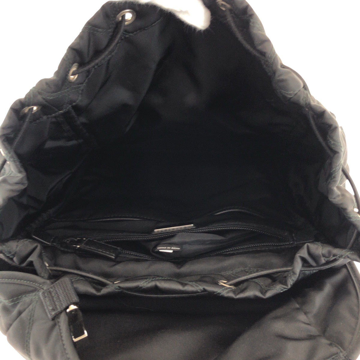 PRADA Backpack 2VZ135 Nylon Black SilverMetal Backpack Backpack Test suit quilting Triangle With logo mens(Unisex) Used Authentic