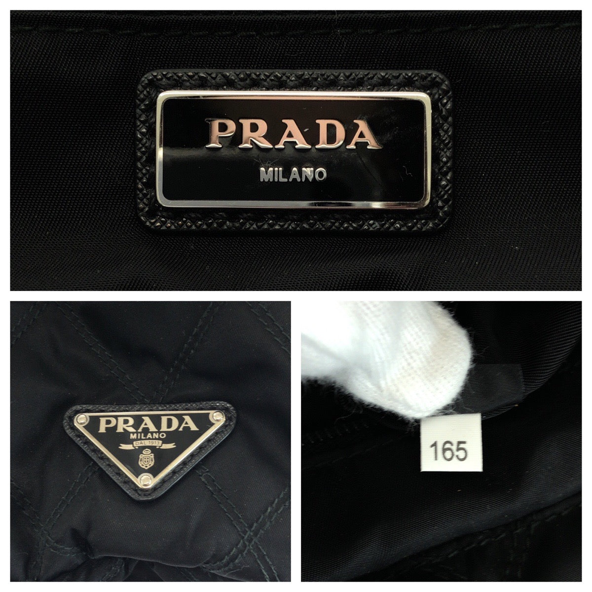 PRADA Backpack 2VZ135 Nylon Black SilverMetal Backpack Backpack Test suit quilting Triangle With logo mens(Unisex) Used Authentic
