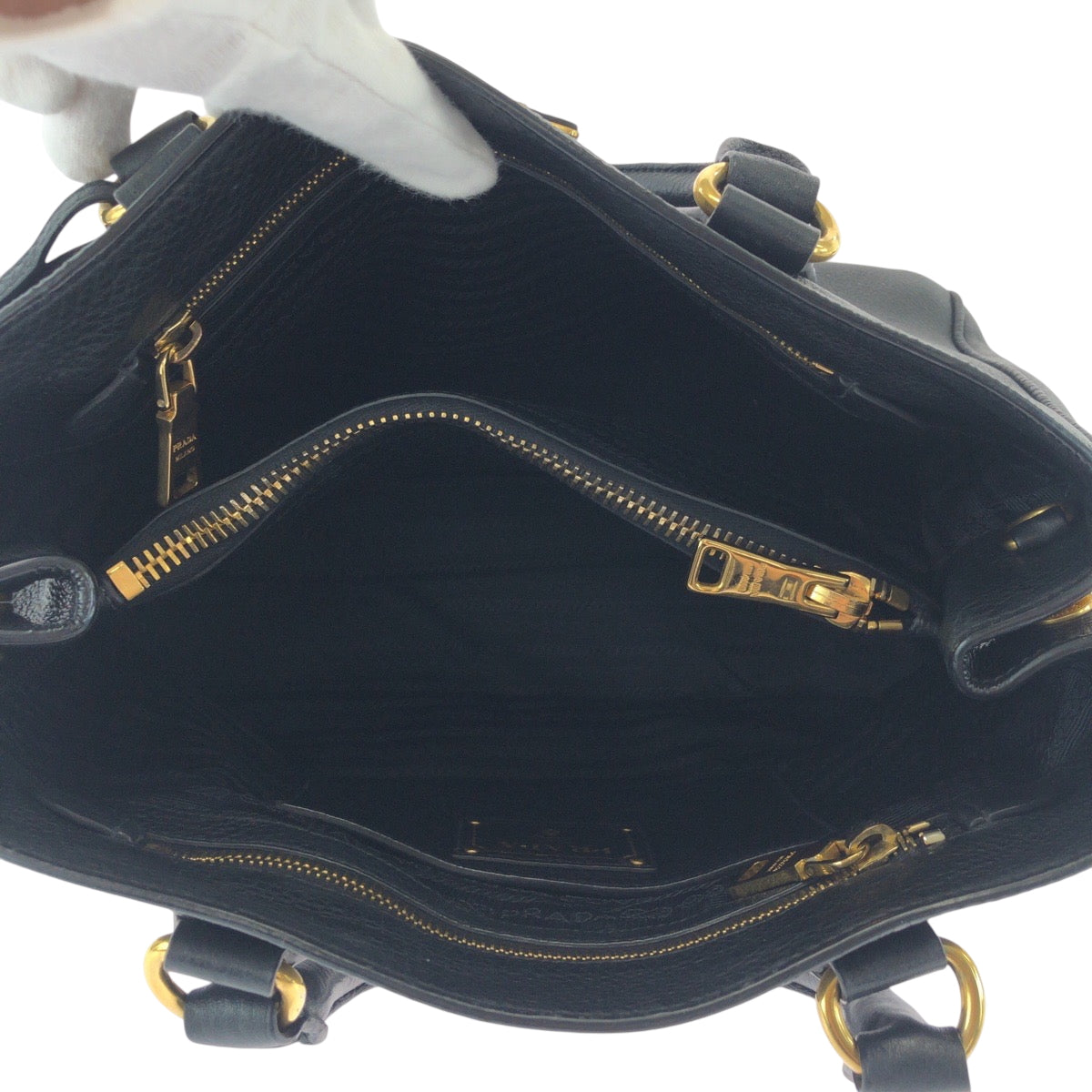 PRADA Tote Bag BN2579 leather Black GoldMetal Tote Bag Handbag Shoulder Bag Vitterodino Triangle With logo Women Used Authentic