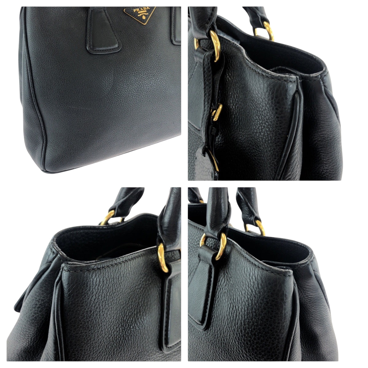 PRADA Tote Bag BN2579 leather Black GoldMetal Tote Bag Handbag Shoulder Bag Vitterodino Triangle With logo Women Used Authentic