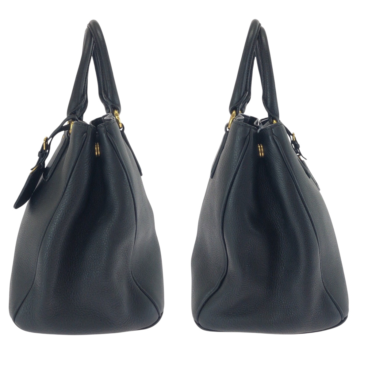 PRADA Tote Bag BN2579 leather Black GoldMetal Tote Bag Handbag Shoulder Bag Vitterodino Triangle With logo Women Used Authentic