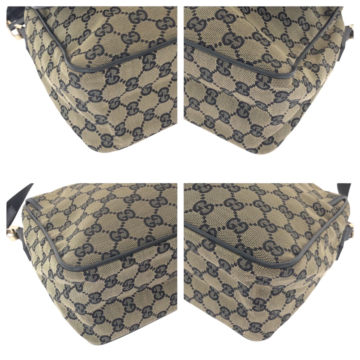 GUCCI Shoulder Bag 019 0375 GG canvas Beige Black Gold Metal Shoulder Bag Messenger bag Women Used Authentic