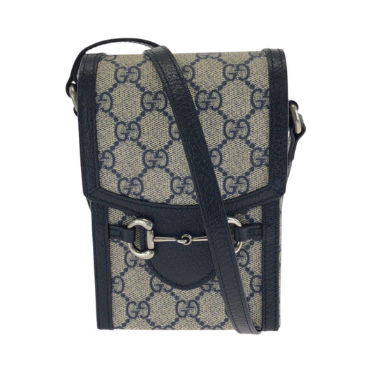 GUCCI Shoulder Bag 625615 GG Supreme Canvas Gray Navy SilverMetal 1955 Horsebit