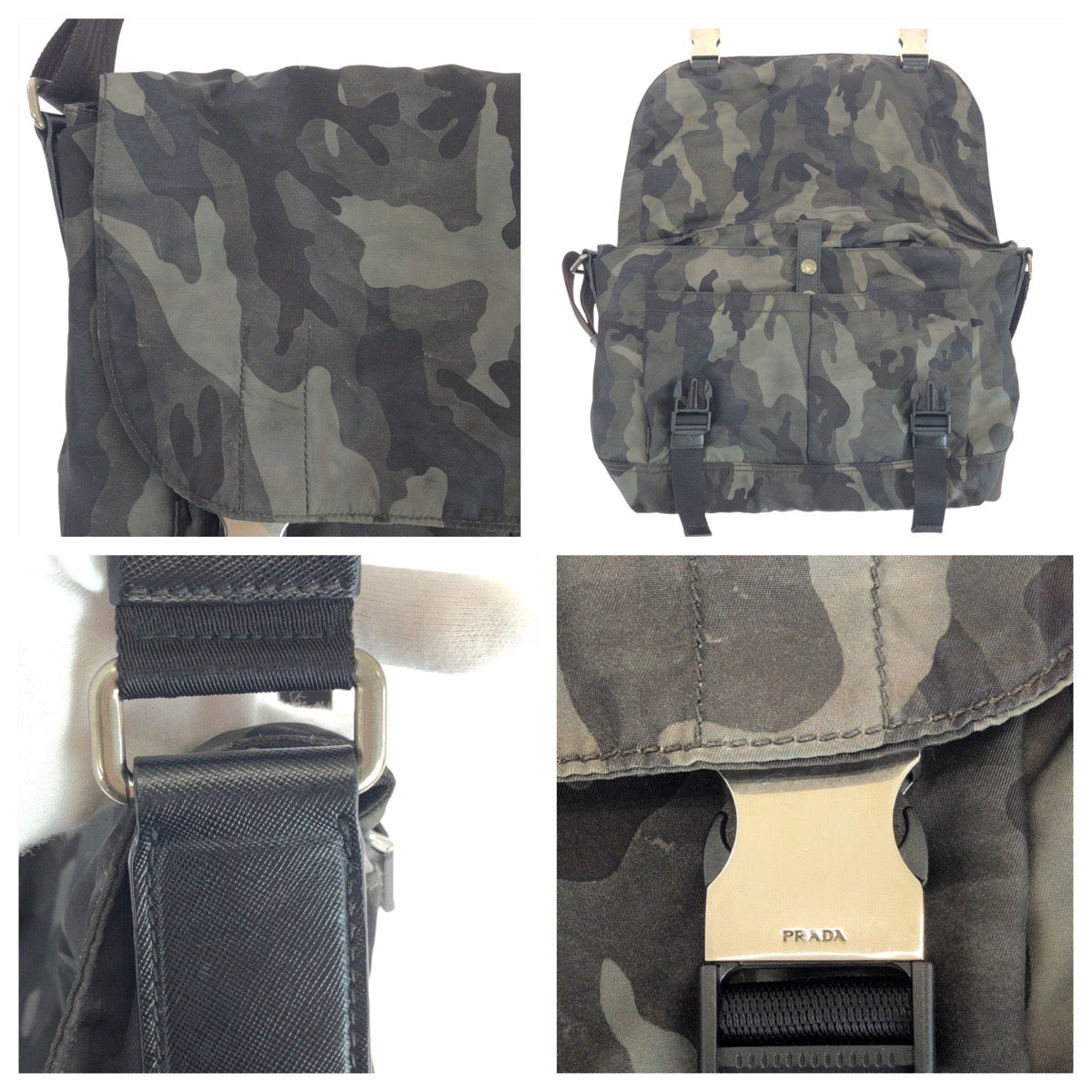 PRADA Shoulder Bag Nylon, Leather khaki black black Shoulder Bag Messenger bag Test Triangle With logo mens Used Authentic