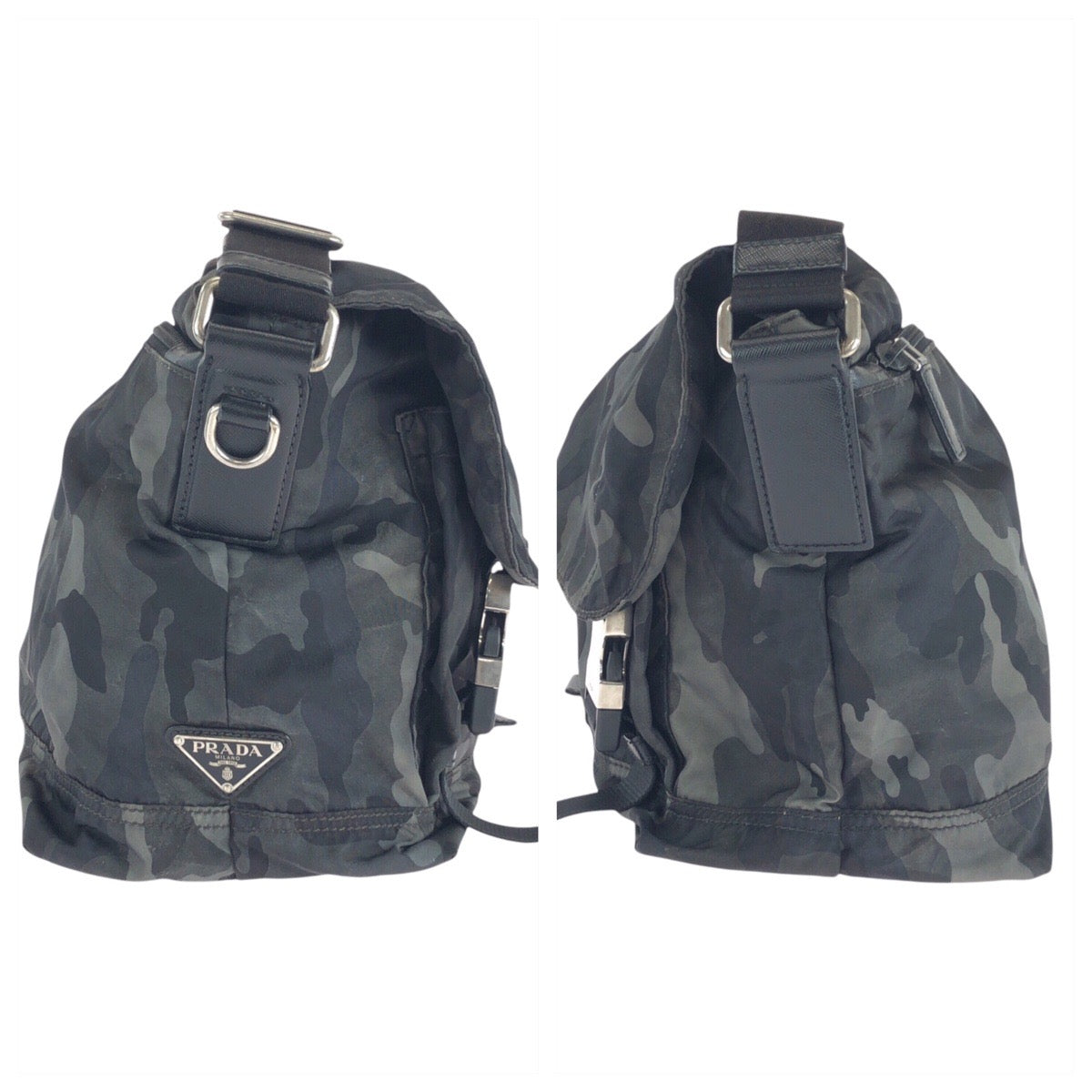 PRADA Shoulder Bag Nylon, Leather khaki black black Shoulder Bag Messenger bag Test Triangle With logo mens Used Authentic
