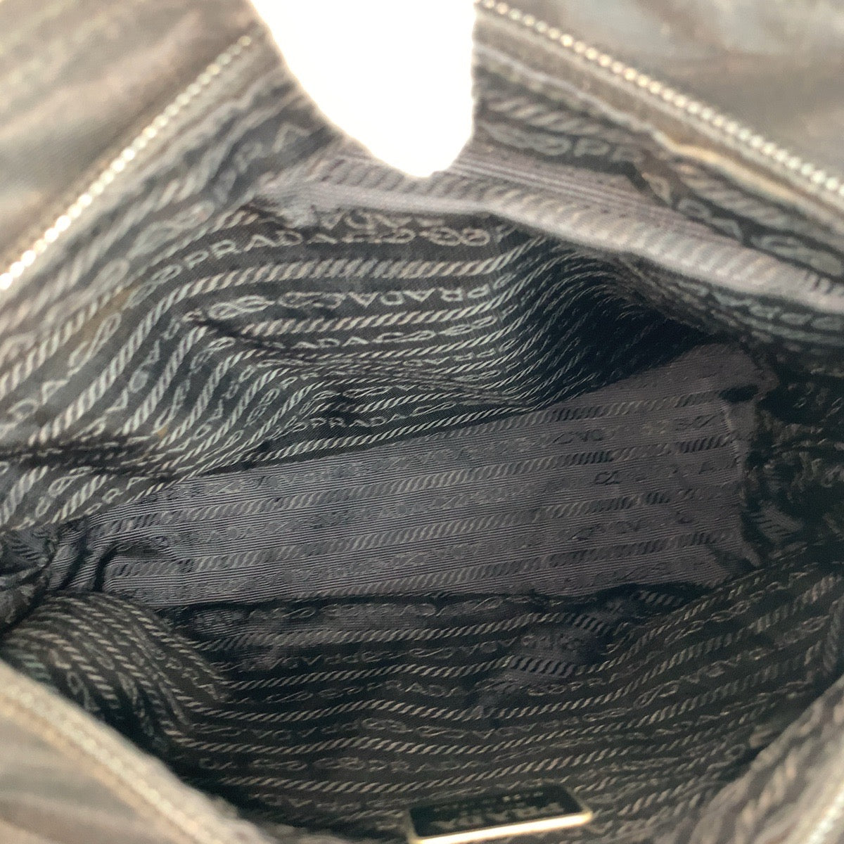 PRADA Tote Bag Nylon Black SilverMetal Tote Bag handbag Test Triangle With logo Women Used Authentic