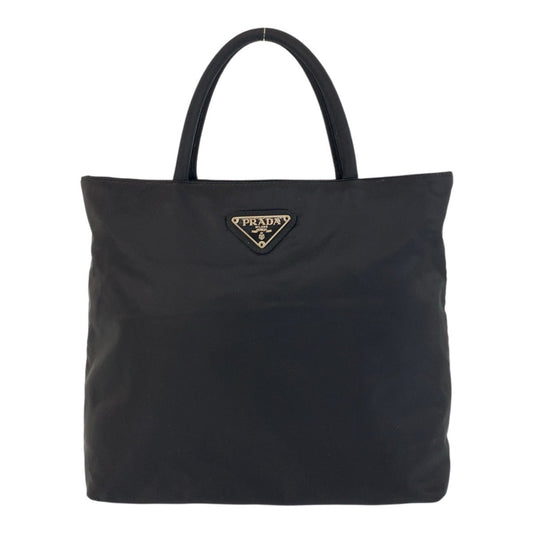 PRADA Tote Bag Nylon Black SilverMetal Tote Bag handbag Test Triangle With logo Women Used Authentic