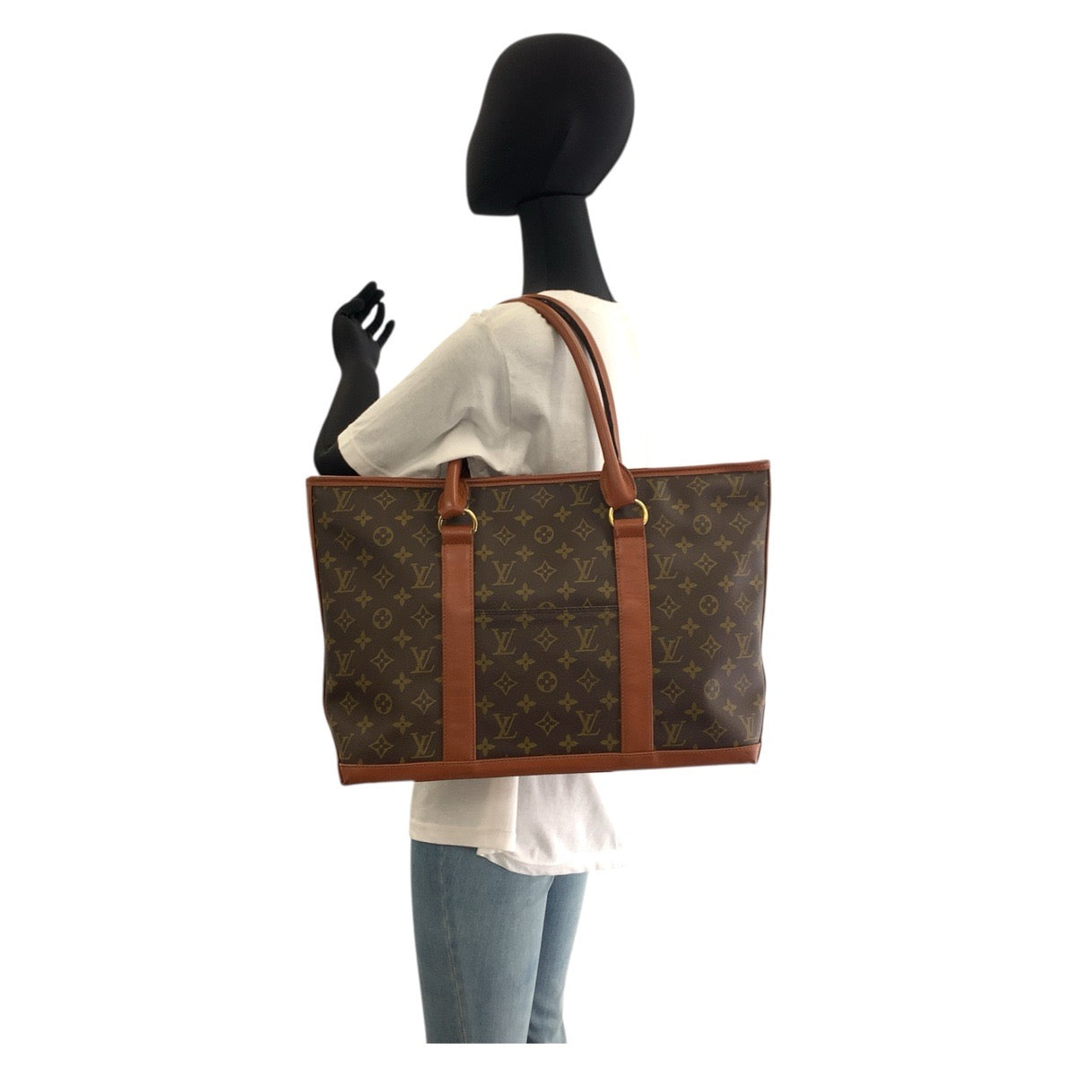 LOUIS VUITTON Tote Bag M42425 PVC, Leather Brown Gold Metal Tote Bag Shoulder Bag Monogram Weekend PM mens Used Authentic