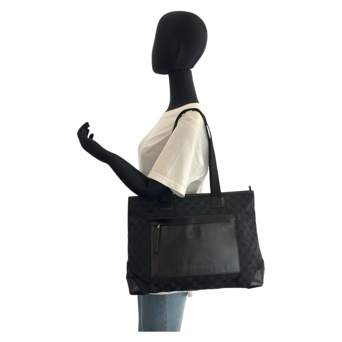 GUCCI Tote Bag 34339 GG canvas, leather Black SilverMetal Tote Bag Shoulder Bag Women Used Authentic