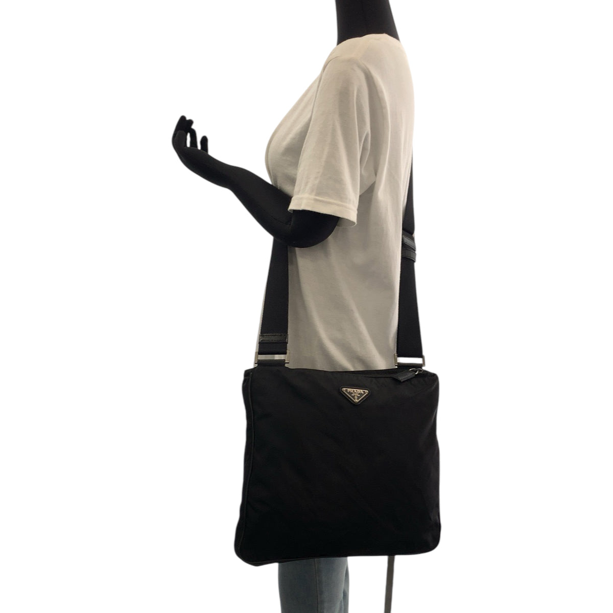 PRADA Shoulder Bag Nylon Black SilverMetal Shoulder Bag pochette Test Triangle With logo Women Used Authentic